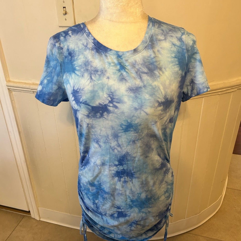 PINK Victoria's Secret Blue and White Ruched T-Shirt Dress